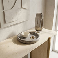 ROUND STONE TRAY | Silver Travertine