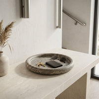 ROUND STONE TRAY | Silver Travertine