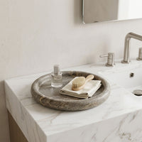 ROUND STONE TRAY | Silver Travertine