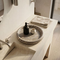 ROUND STONE TRAY | Silver Travertine