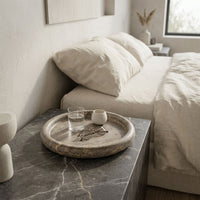 ROUND STONE TRAY | Silver Travertine