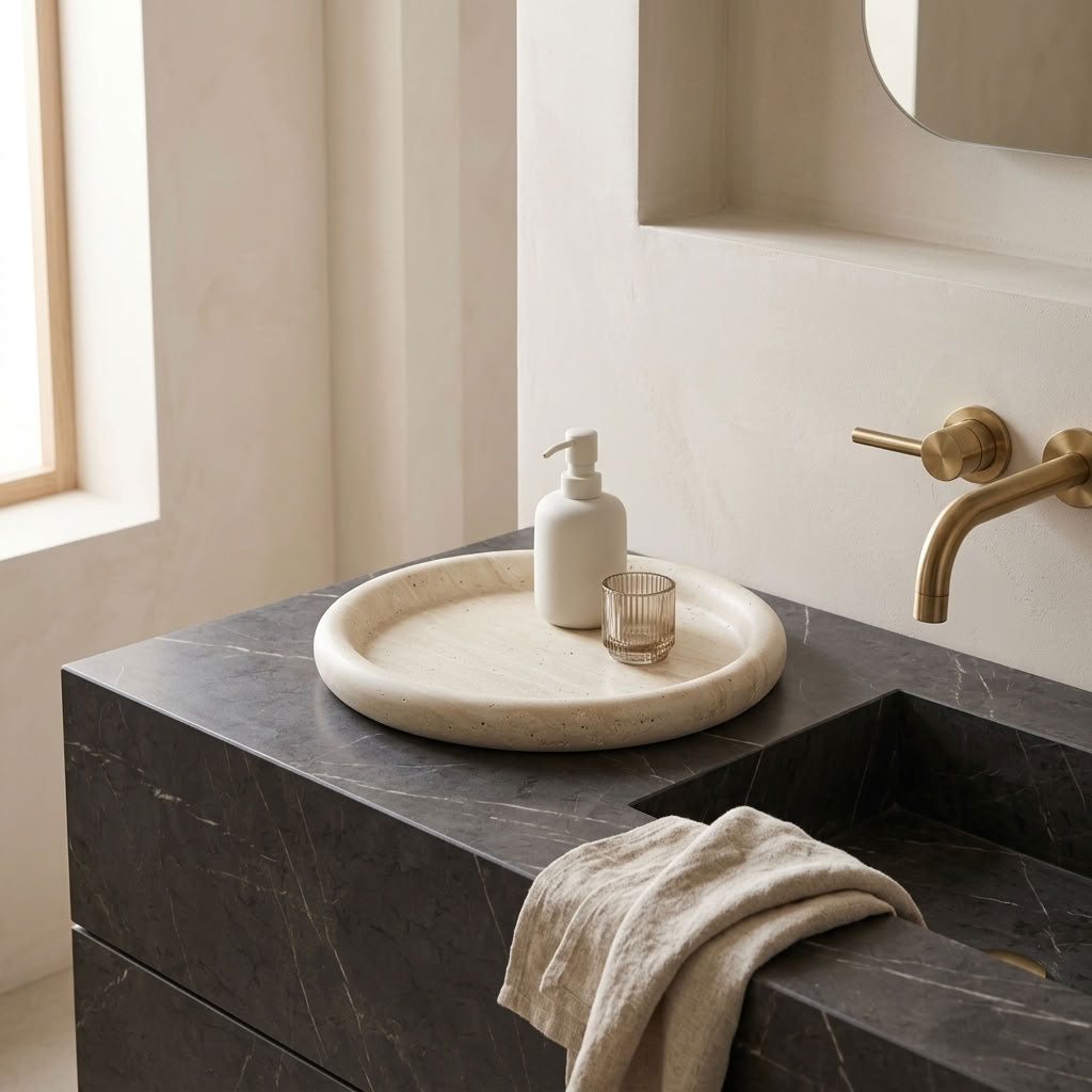 ROUND STONE TRAY | Travertine