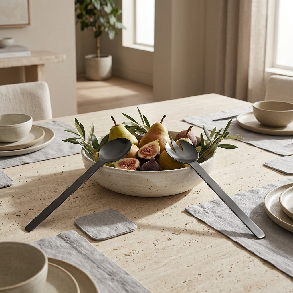 GEO SALAD SERVERS | Black Nickel