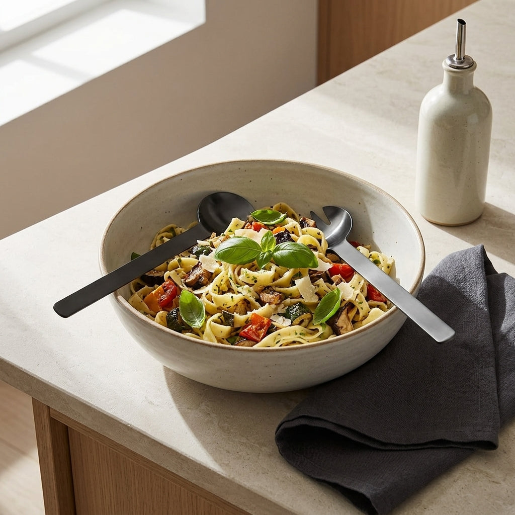 GEO SALAD SERVERS | Black Nickel
