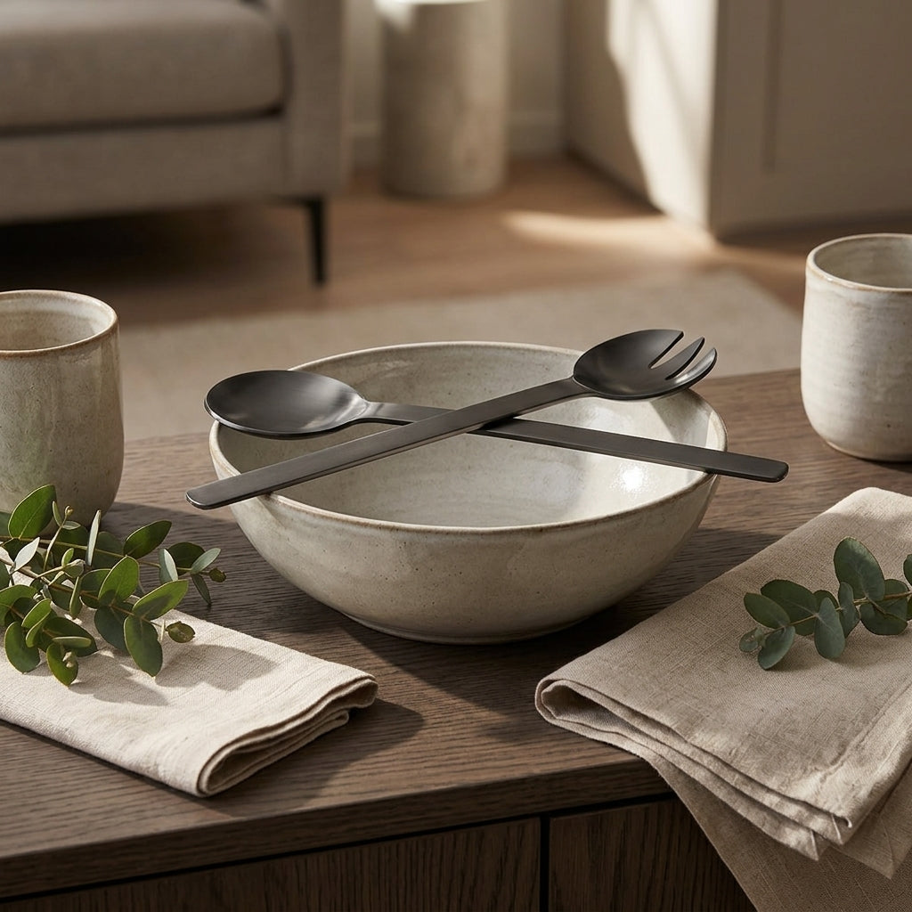 GEO SALAD SERVERS | Black Nickel