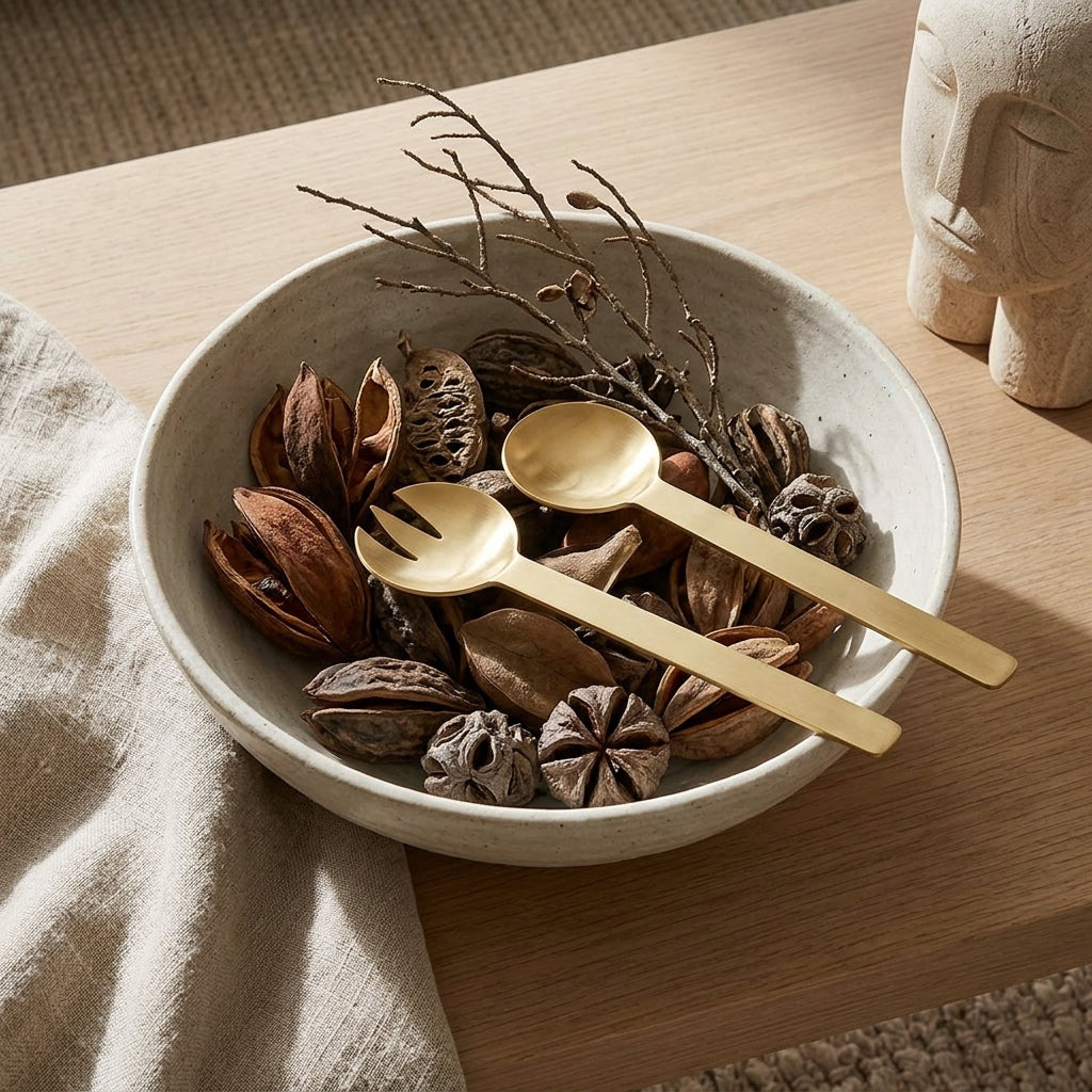 GEO SALAD SERVERS | Brass