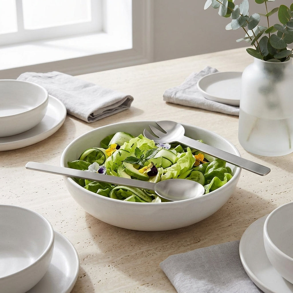 GEO SALAD SERVERS | Brushed Nickel