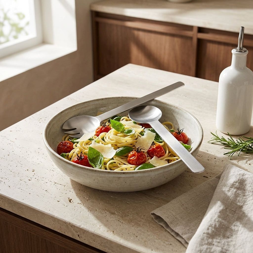 GEO SALAD SERVERS | Brushed Nickel