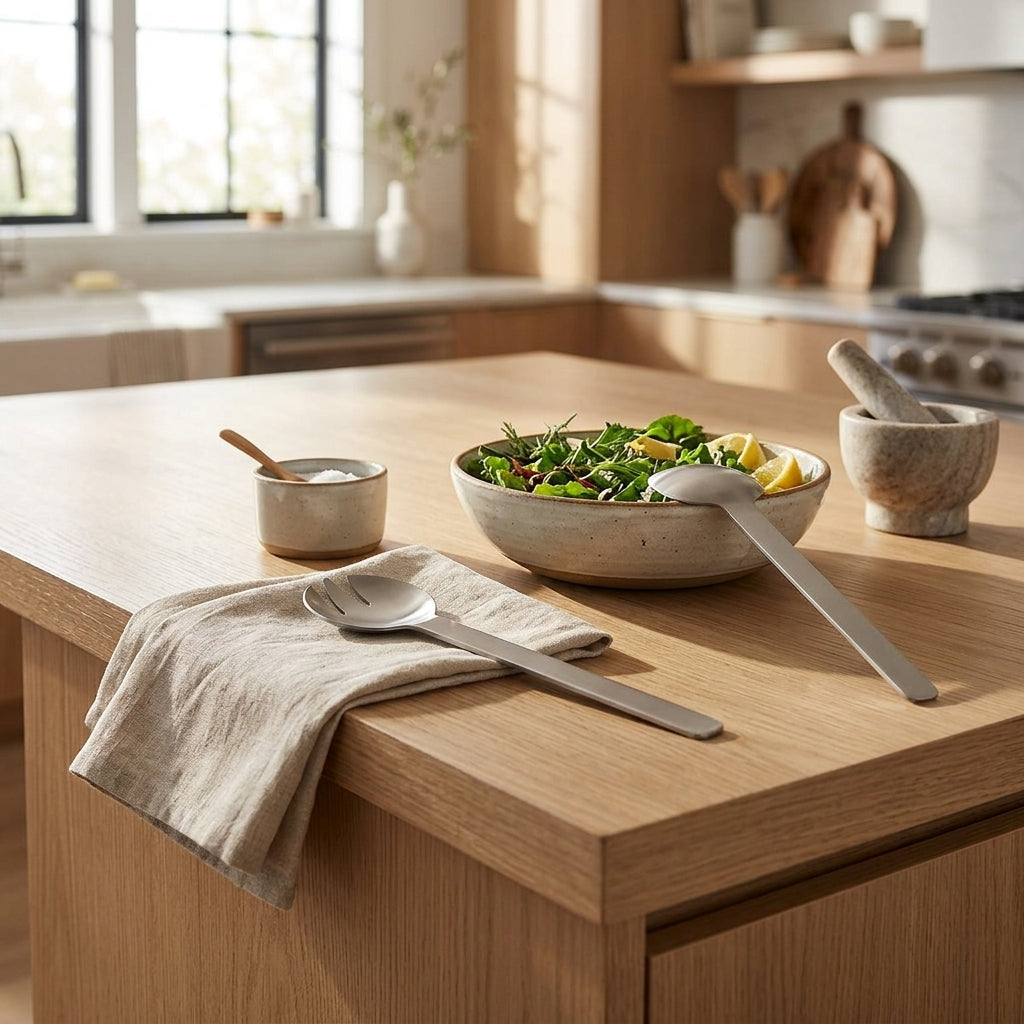 GEO SALAD SERVERS | Brushed Nickel