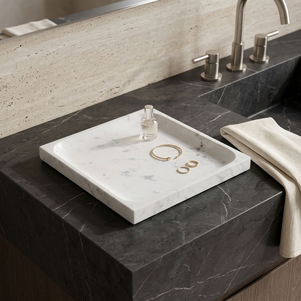 SQUARE STONE TRAY | Carrara - Shop premium Home Decor for modern interiors - premium homewares - luxury home decor online
