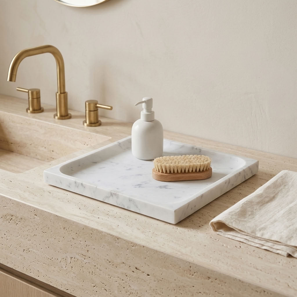 SQUARE STONE TRAY | Carrara - Shop premium Home Decor for modern interiors - premium homewares - luxury home decor online