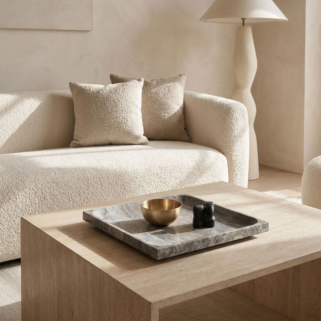 SQUARE STONE TRAY | Silver Travertine