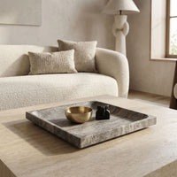 SQUARE STONE TRAY | Silver Travertine