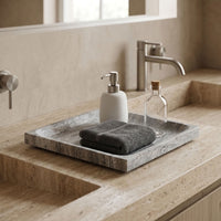 SQUARE STONE TRAY | Silver Travertine