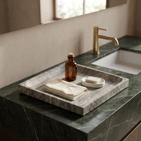 SQUARE STONE TRAY | Silver Travertine