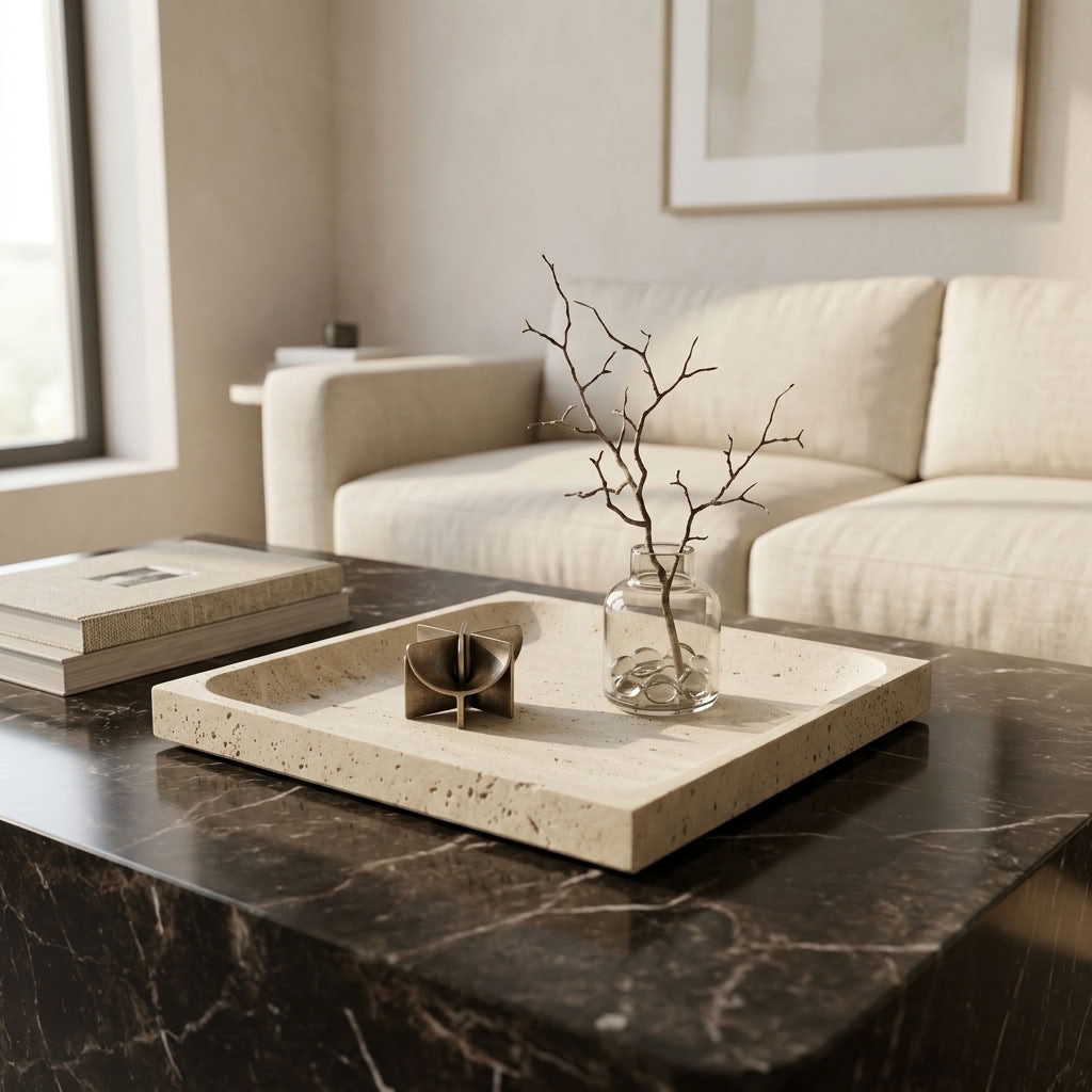 SQUARE STONE TRAY | Travertine