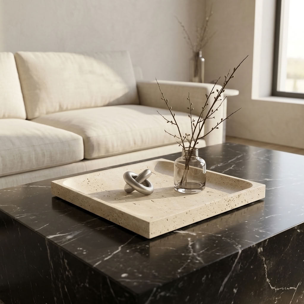 SQUARE STONE TRAY | Travertine