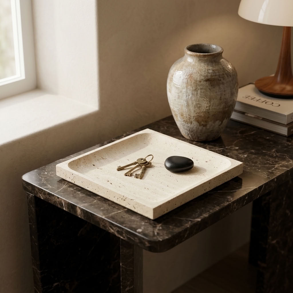 SQUARE STONE TRAY | Travertine