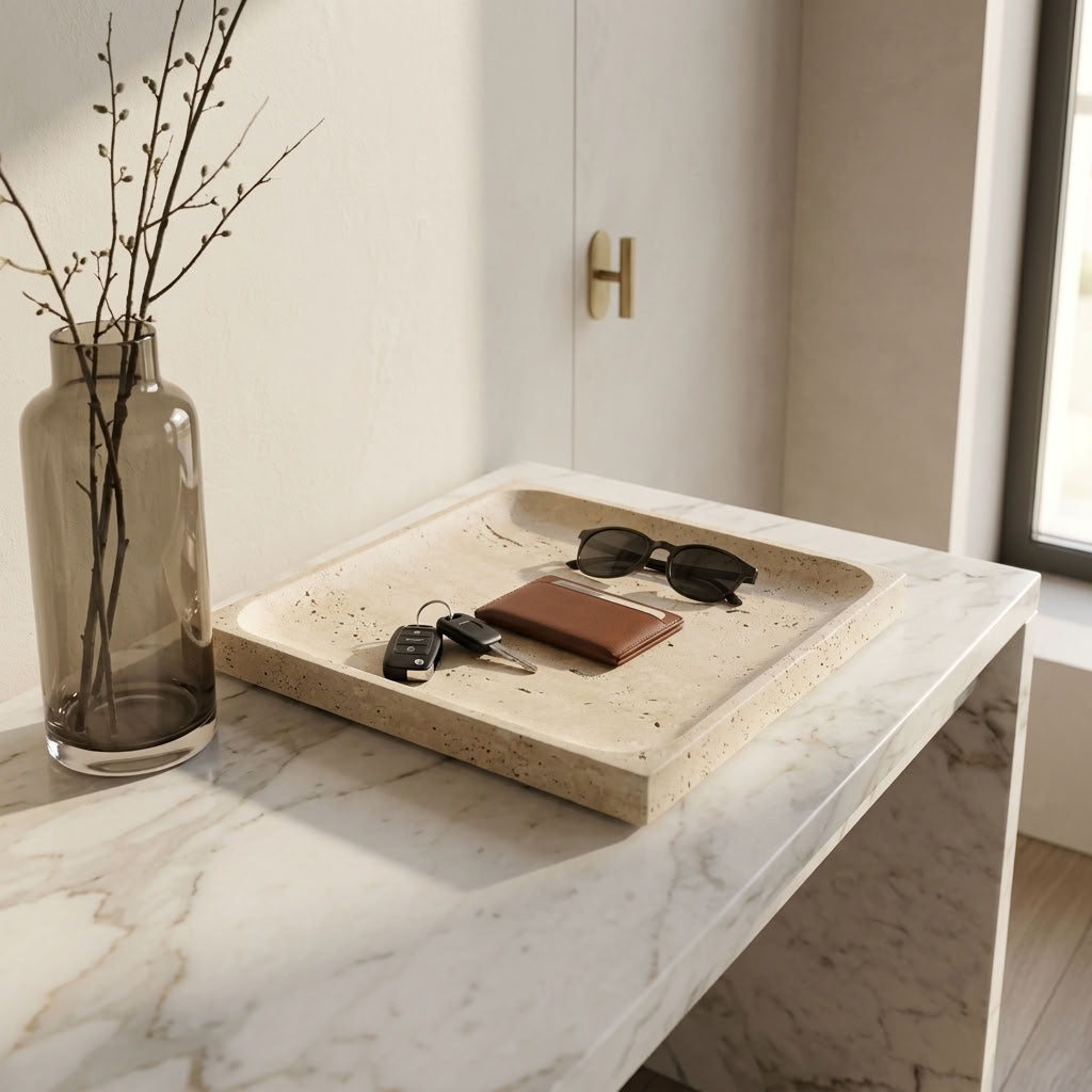 SQUARE STONE TRAY | Travertine