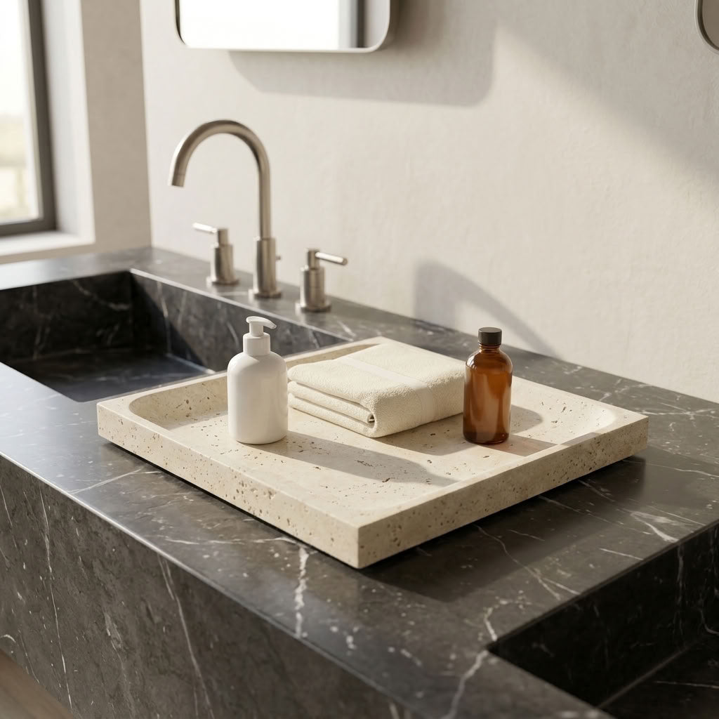 SQUARE STONE TRAY | Travertine