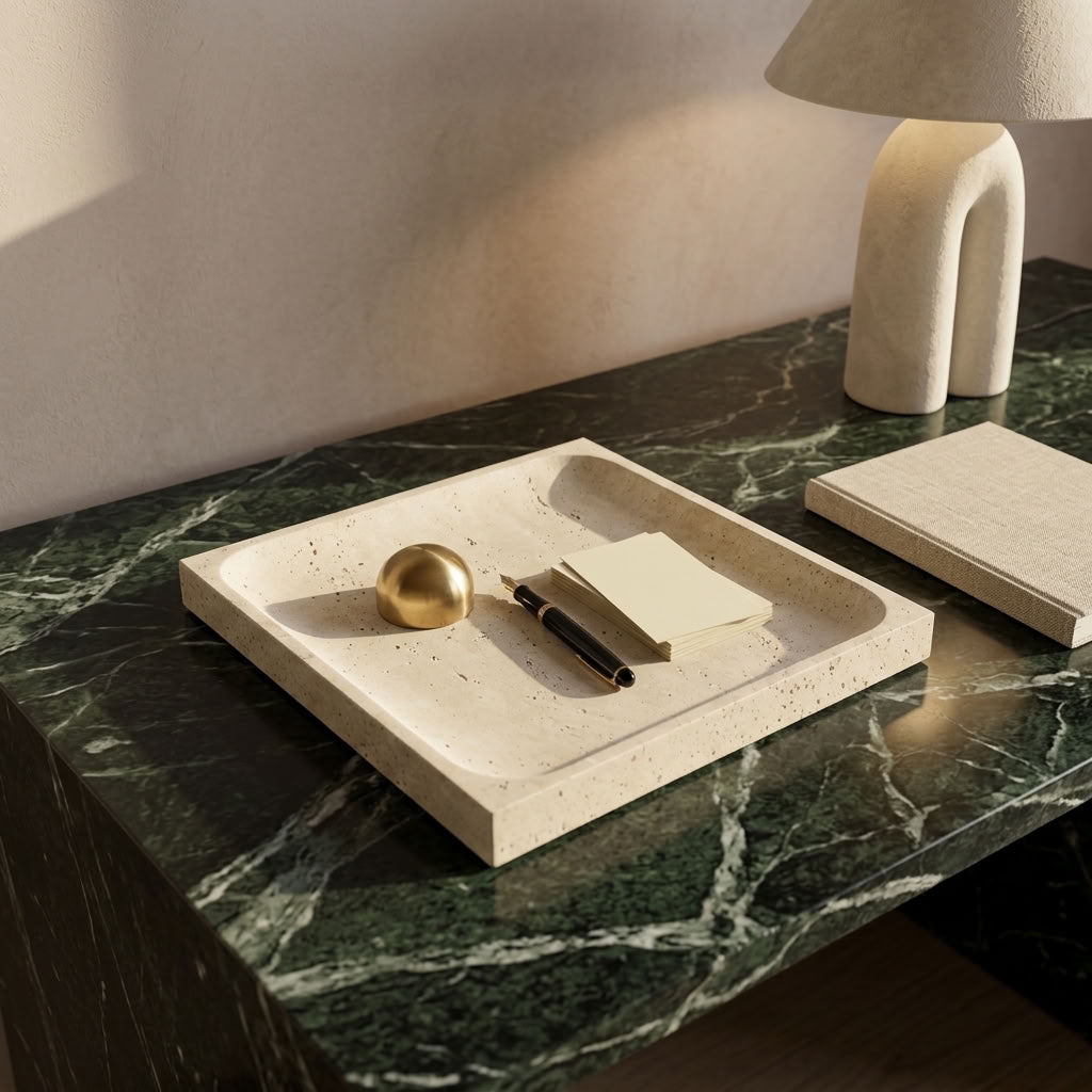 SQUARE STONE TRAY | Travertine