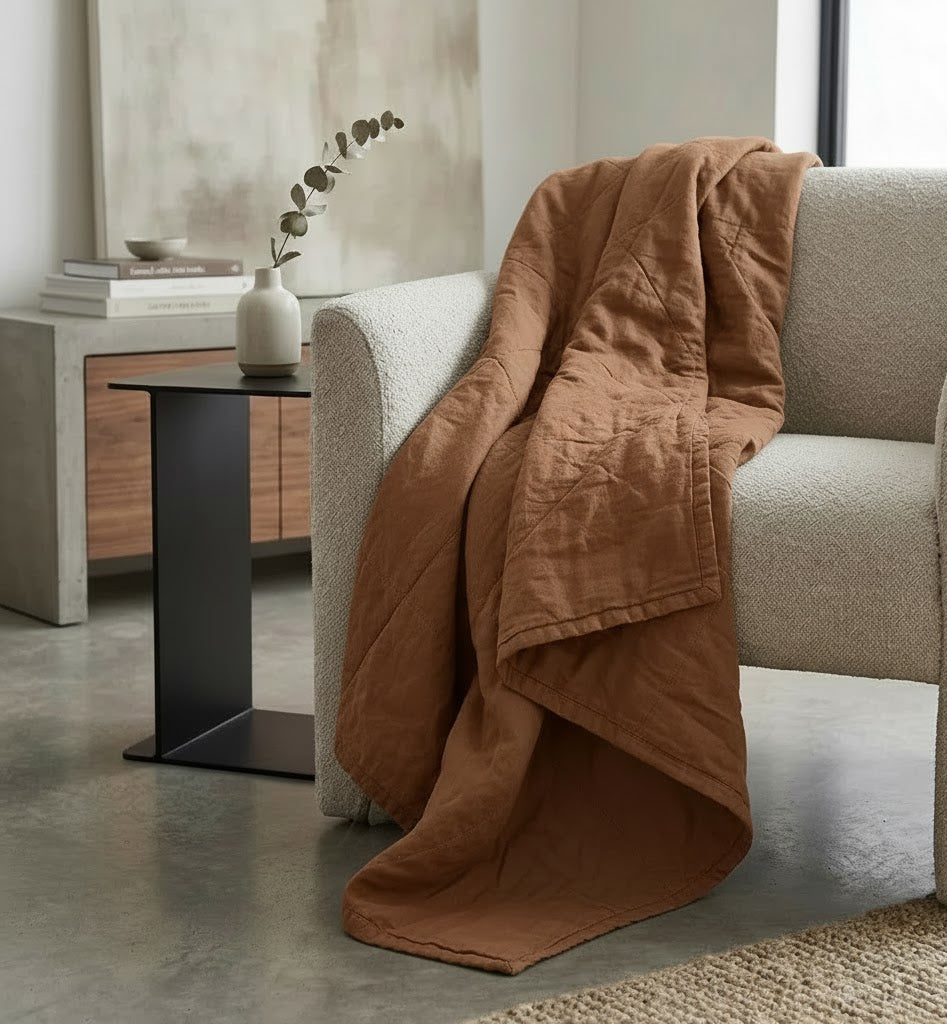 STONEWASHED LINEN THROW | 160*210 Toffee - Shop premium Home Decor for modern interiors - premium homewares - luxury home decor online