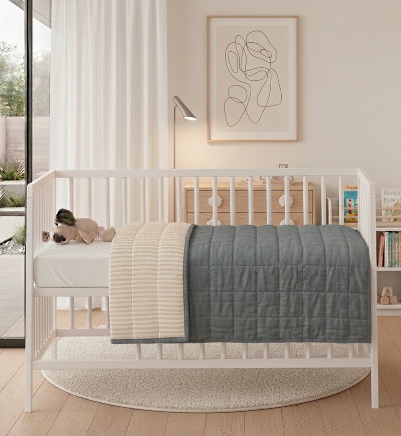 STONEWASHED LINEN BABY/COT QUILT | 120*100 Slate + Stripe - Shop premium Home Decor for modern interiors - premium homewares - luxury home decor online