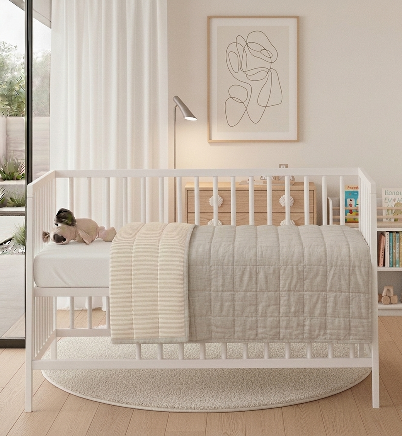 STONEWASHED LINEN BABY/COT QUILT | 120*100 Stone + Stripe - Shop premium Home Decor for modern interiors - premium homewares - luxury home decor online