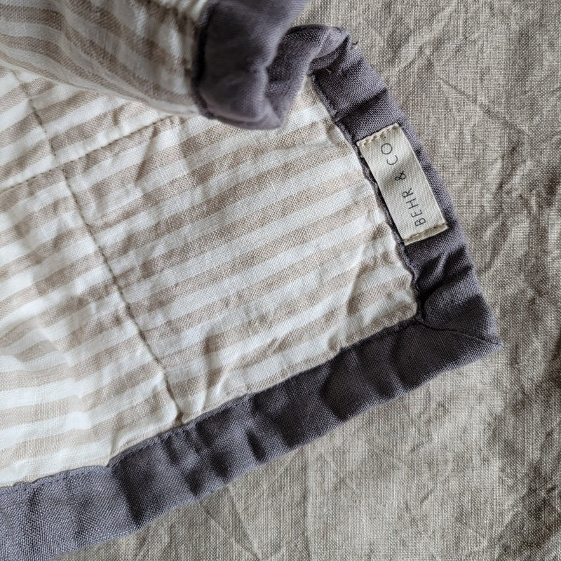 STONEWASHED LINEN BABY/COT QUILT | 120*100 Slate + Stripe