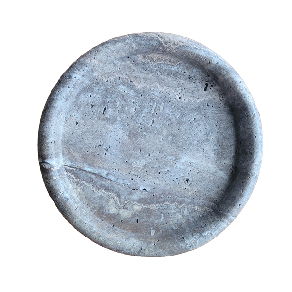 ROUND STONE TRAY | Silver Travertine