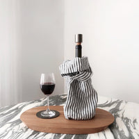 STONEWASHED LINEN BOTTLE POUCH | Charcoal Stripe