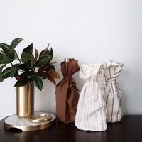 STONEWASHED LINEN BOTTLE POUCH | Ginger Wide Pinstripe