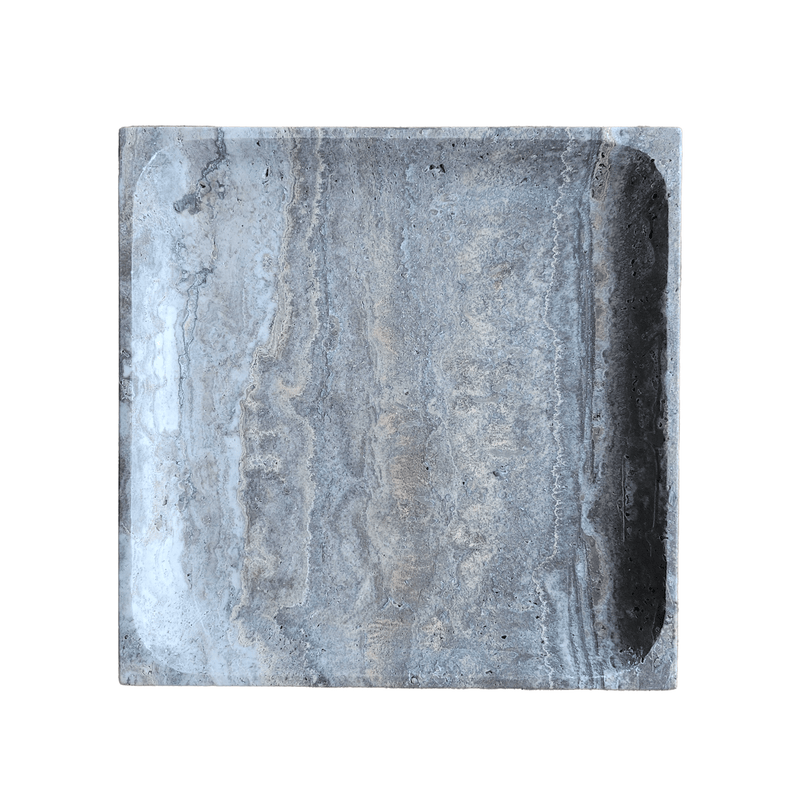 SQUARE STONE TRAY | Silver Travertine Home Decor B E H R & C O.
