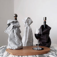 STONEWASHED LINEN BOTTLE POUCH | Charcoal Stripe - Shop premium Home Decor for modern interiors - premium homewares - luxury home decor online